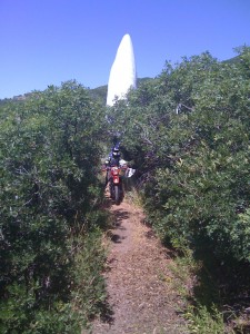 Shaun Roundy slowly drives the downed weather balloon down the trail.